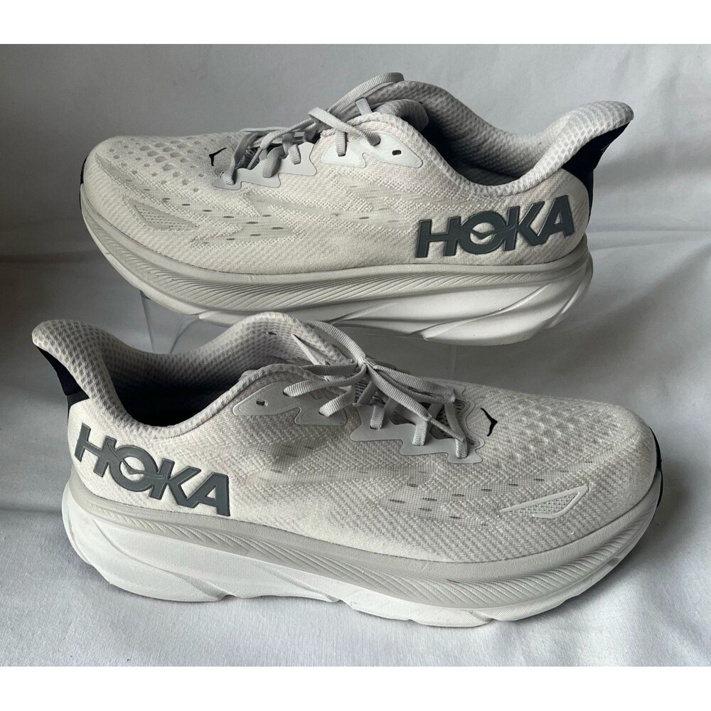 HOKA Clifton 9 Wide Running Shoes White Men’s Size 14 2E Athletic Sneakers